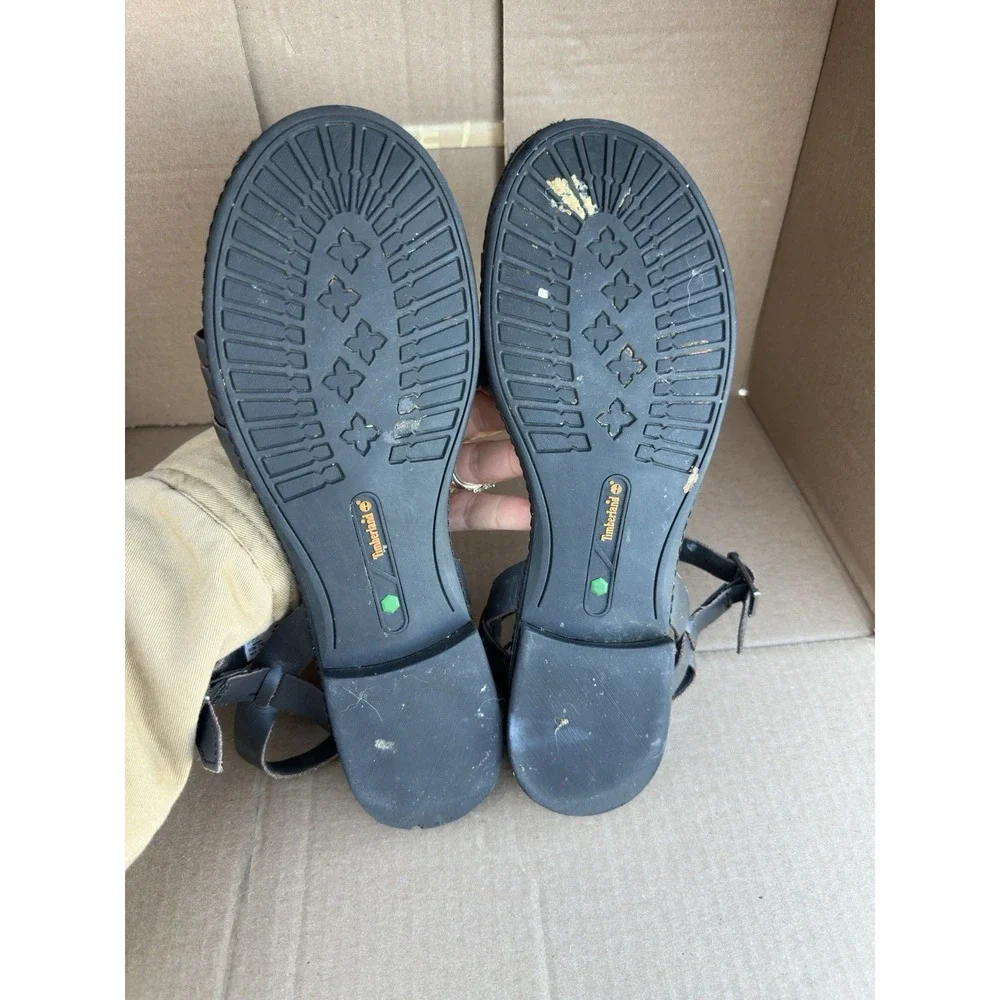 Timberland Cherrybrook Sandals Women's 9 Black Leather Strappy Flat Slingback
